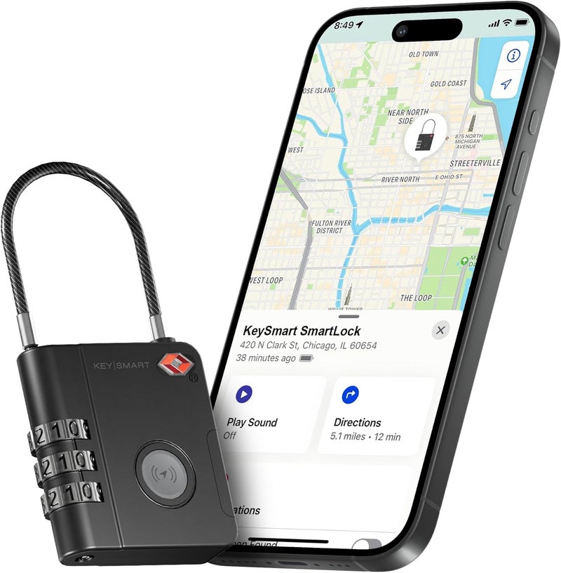 KeySmart SmartLock Tracking Luggage Locks, TSA Locks for Luggage, GPS Tracker, Combination Lock Compatible with Apple Find My App, Best Travel Essentials, Replaceable Non-Rechargeable Battery (1 Pack) - Image 1